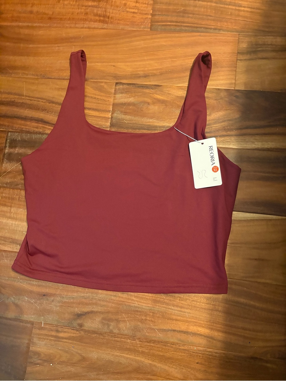 NWT REORIA Square Neck Crop Tank Top Burgundy XL‎ (1213)